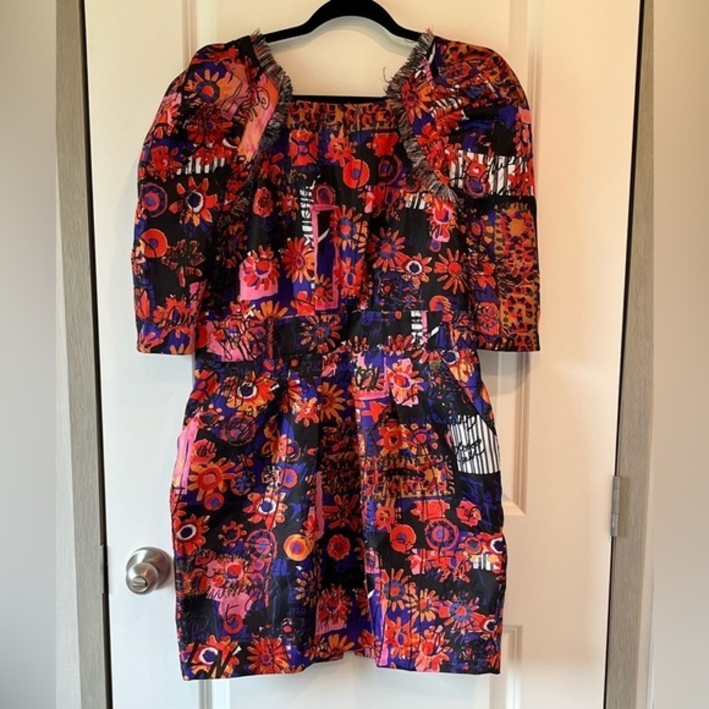 Desigual Sheath Puff Sleeve Graffiti Art Floral Dress Size 12 EU 44 NWT